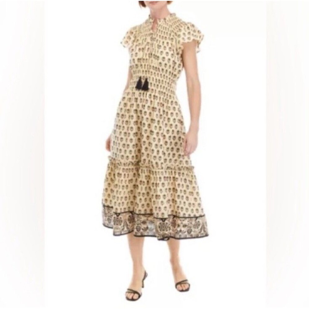 Philosophy Indira Floral Block Print Cream Tiered Maxi Ankle Dress Women Size XL - Picture 10 of 10